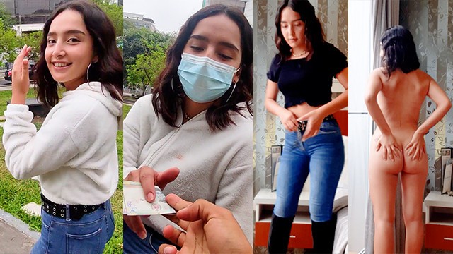 Sokakta yakalanan güzel bir kız, fotoğraflanmayı kabul ediyor ve ardından para karşılığında beceriliyor.
