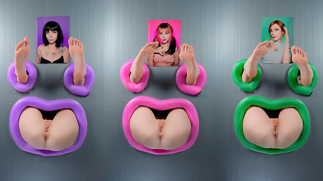 Gloryhole duvardan üç göt deliğini beceriyor, üç kızı beceriyor – pinkloving