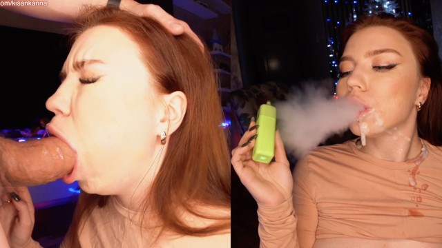 Sigara içiyor ve pipimi EMİYOR! Sonra yüzünü SPERM ile KAPLIYORUM! Ne kadar mutlu olduğuna BAKIN!